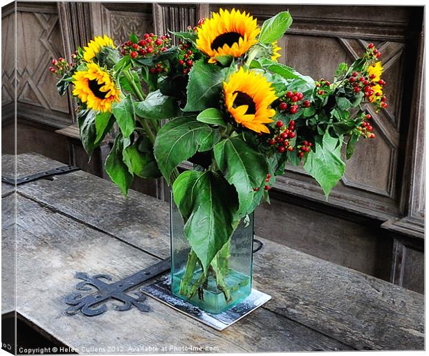 VASE OF SUNFLOWERS Canvas Print by Helen Cullens