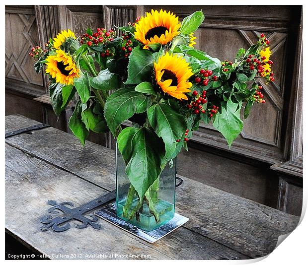 VASE OF SUNFLOWERS Print by Helen Cullens