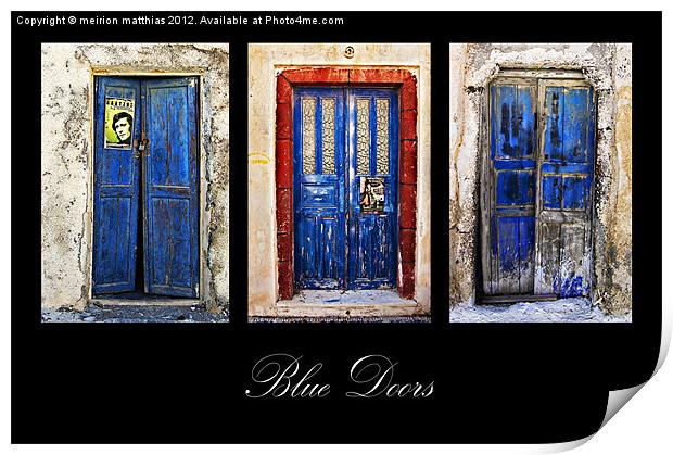 blue doors of Santorini Print by meirion matthias