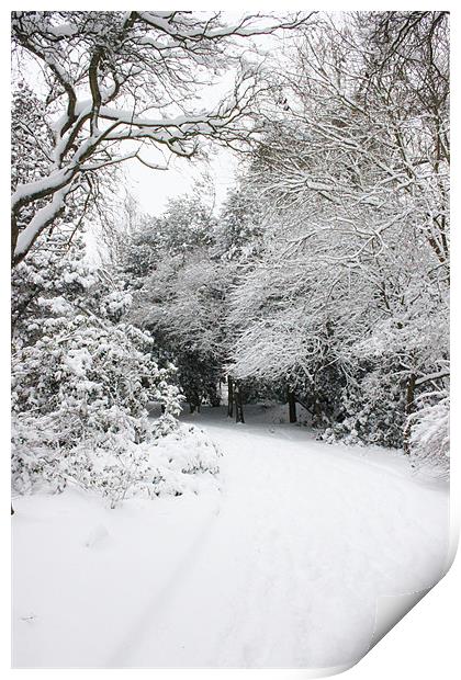 Snowy day in Suffolk Print by Emma Finbow