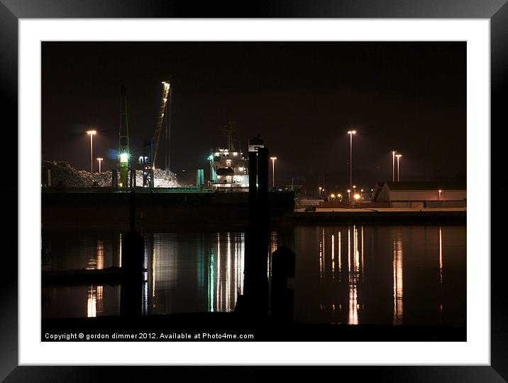 Working dockyard at night Framed Mounted Print by Gordon Dimmer