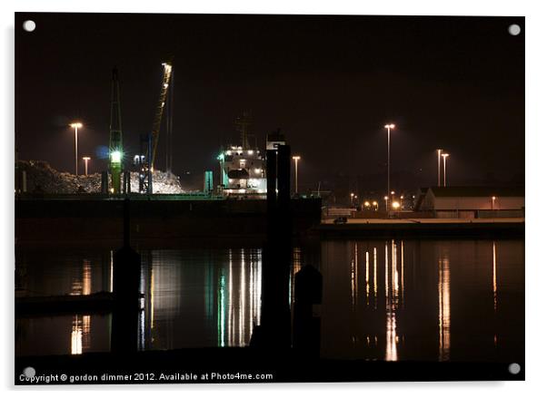 Working dockyard at night Acrylic by Gordon Dimmer