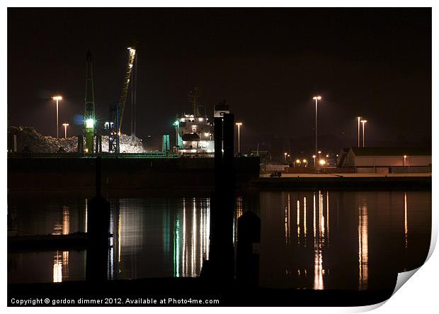 Working dockyard at night Print by Gordon Dimmer