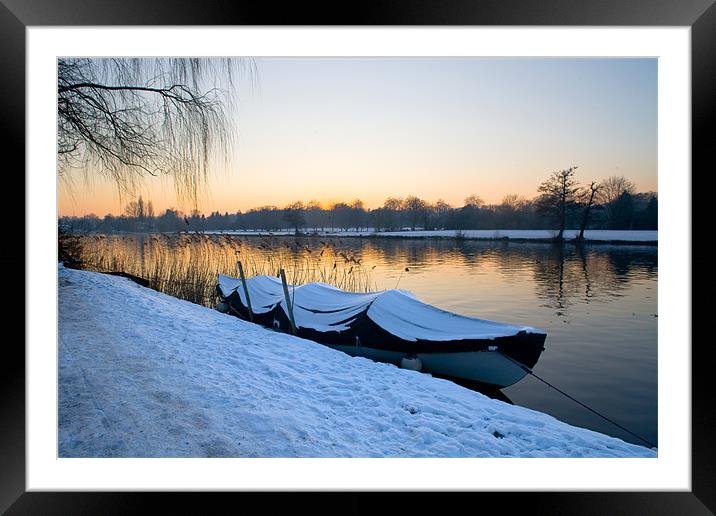 Snow covered boat Framed Mounted Print by Malcolm Smith
