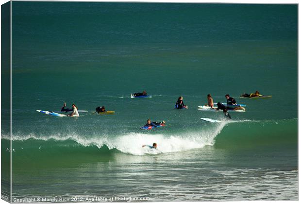 Surfers waiting for that wave Canvas Print by Mandy Rice