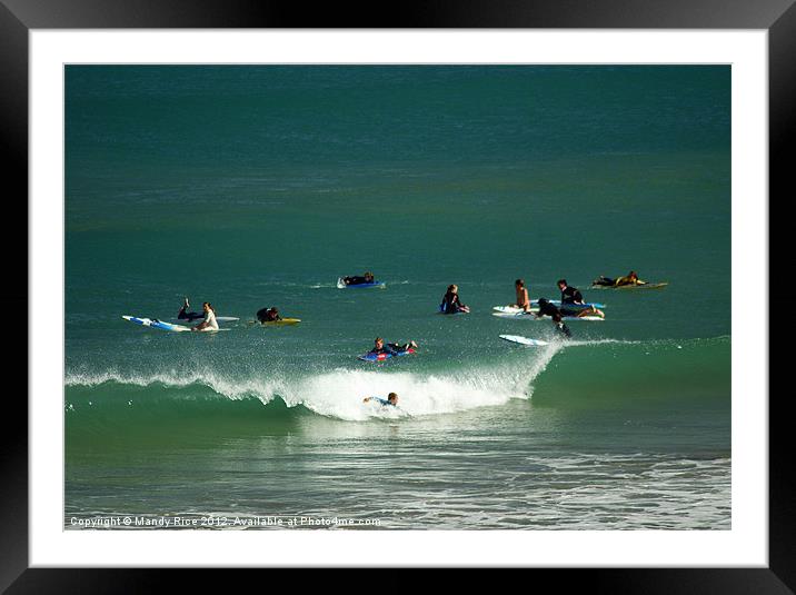 Surfers waiting for that wave Framed Mounted Print by Mandy Rice