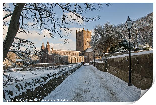 St Davids cathedral winter scene Print by Creative Photography Wales