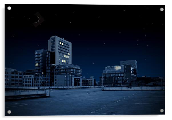Manchester Urban City Night Acrylic by Peter Carroll