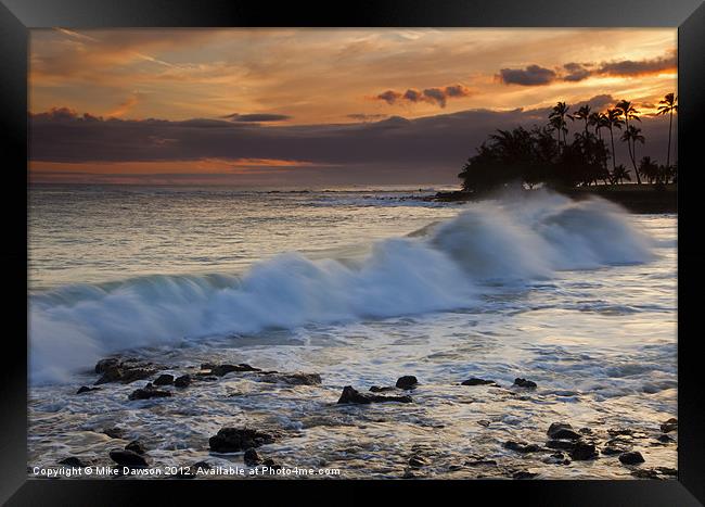 Brennecke Waves Sunset Framed Print by Mike Dawson