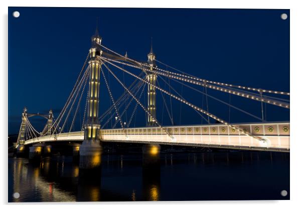 Albert Bridge London night view Acrylic by David Pyatt