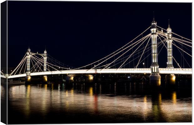 Albert Bridge London night view Canvas Print by David Pyatt