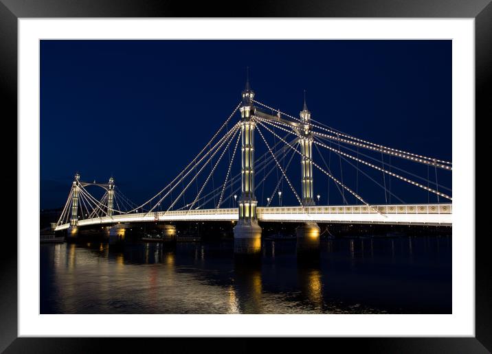 Albert Bridge London night view Framed Mounted Print by David Pyatt