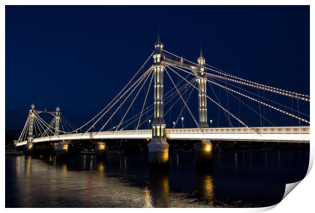 Albert Bridge London night view Print by David Pyatt