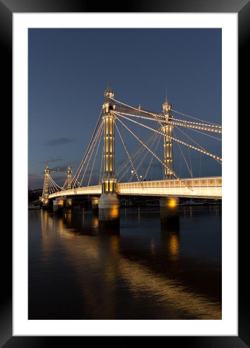 Albert Bridge London night view Framed Mounted Print by David Pyatt