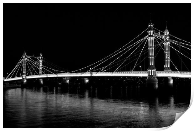 Albert Bridge London night view Print by David Pyatt