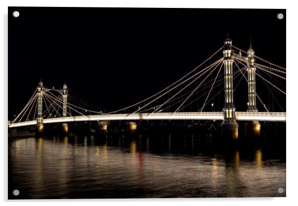 Albert Bridge London night view Acrylic by David Pyatt