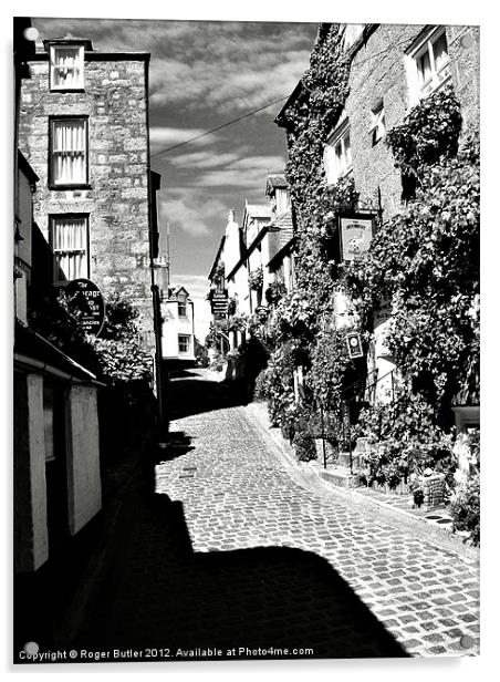 Bunkers Hill, St Ives, B&W Acrylic by Roger Butler