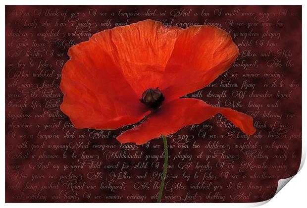 Red Poppy and Poem Print by Daves Photography
