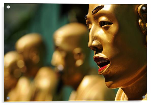 Golden Buddhas Acrylic by Simon Wilson