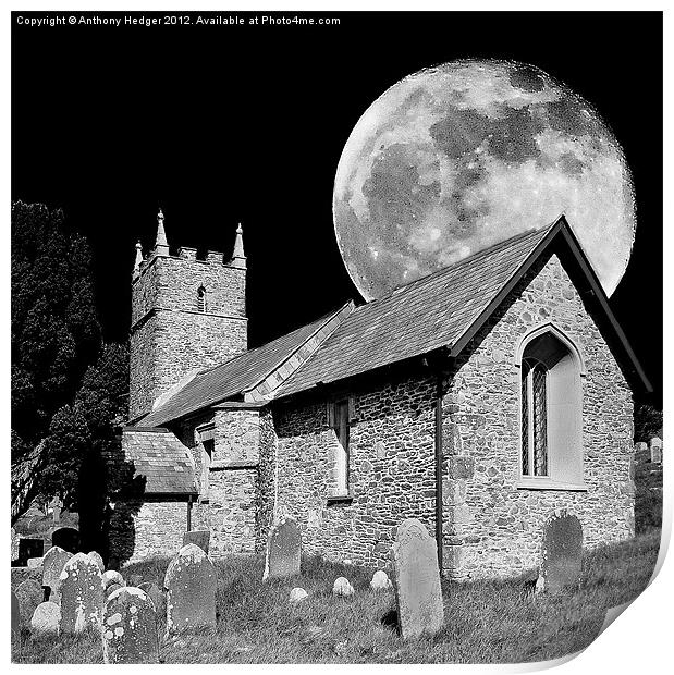 The Old Church and moon Print by Anthony Hedger