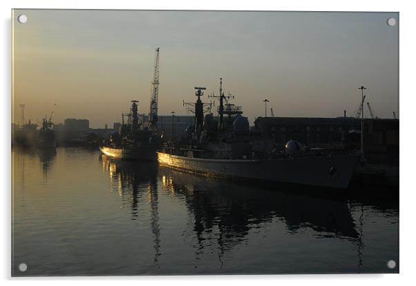 HMS Gloucester at dawn Acrylic by Simon Wilson