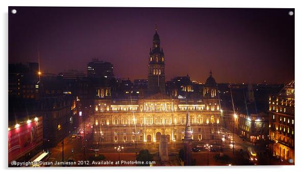 George Square Glasgow at night Acrylic by Susan Jamieson