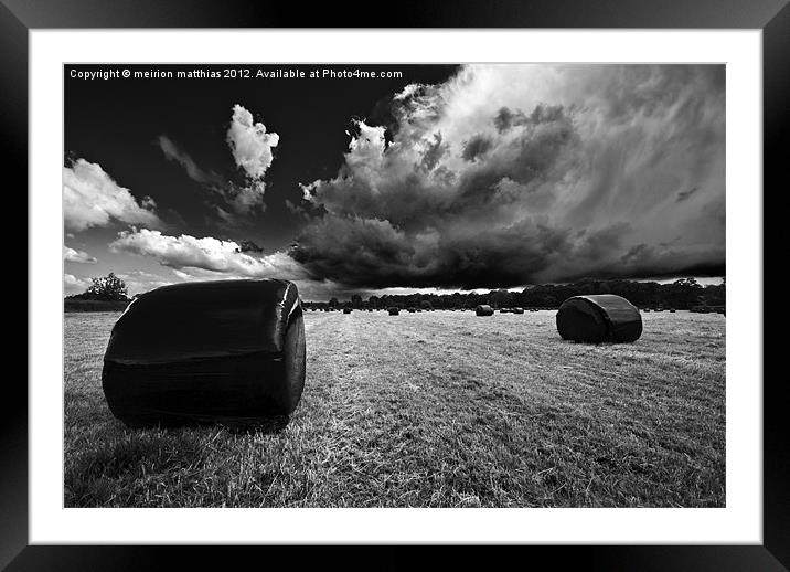 wrapped bales in mono Framed Mounted Print by meirion matthias