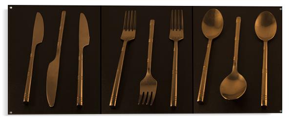 Cutlery Triptych Acrylic by Peter Elliott 