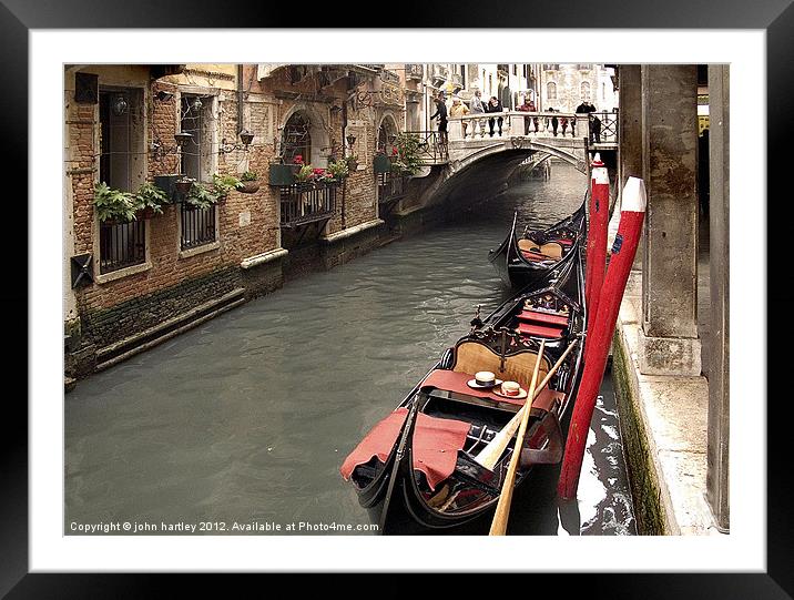 Venice- Gondolas, Canals, Romance Framed Mounted Print by john hartley