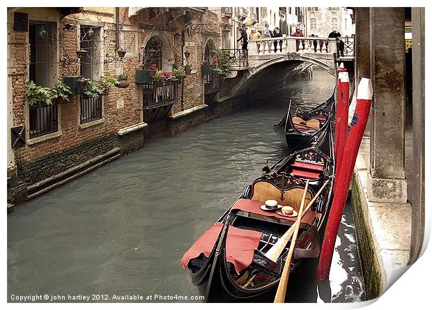 Venice- Gondolas, Canals, Romance Print by john hartley