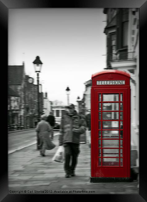 Red telephone box on a Black and white background Framed Print by Carl Shellis