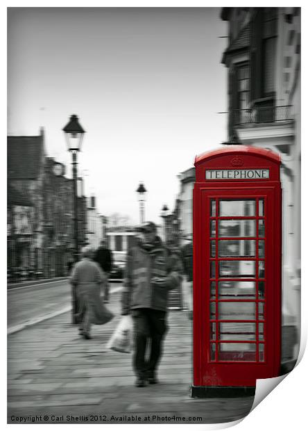 Red telephone box on a Black and white background Print by Carl Shellis