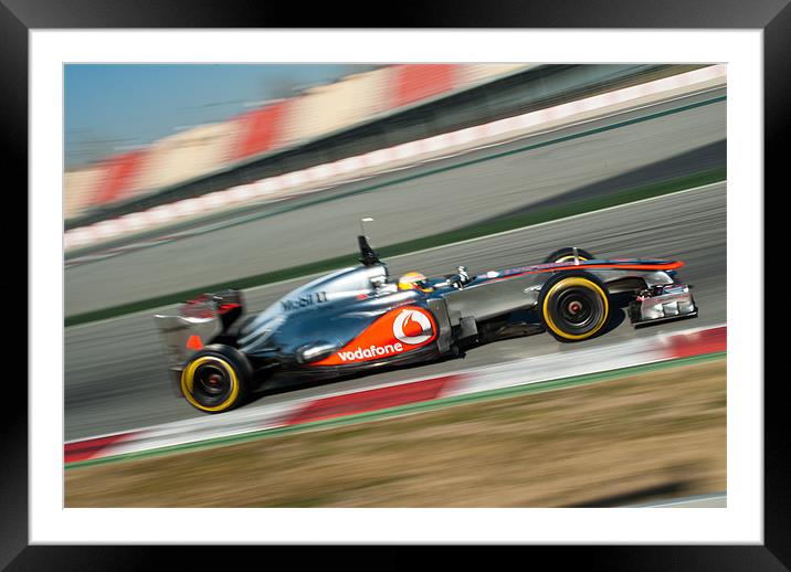 Lewis Hamilton flying at Catalunya 2012 Framed Mounted Print by SEAN RAMSELL