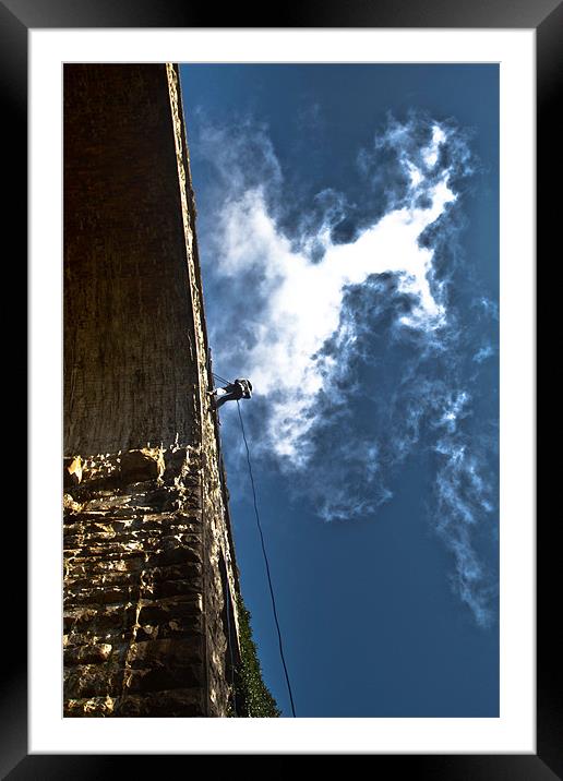 Abseil at Dromore Viaduct Framed Mounted Print by pauline morris
