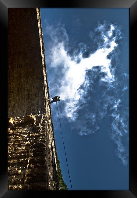 Abseil at Dromore Viaduct Framed Print by pauline morris
