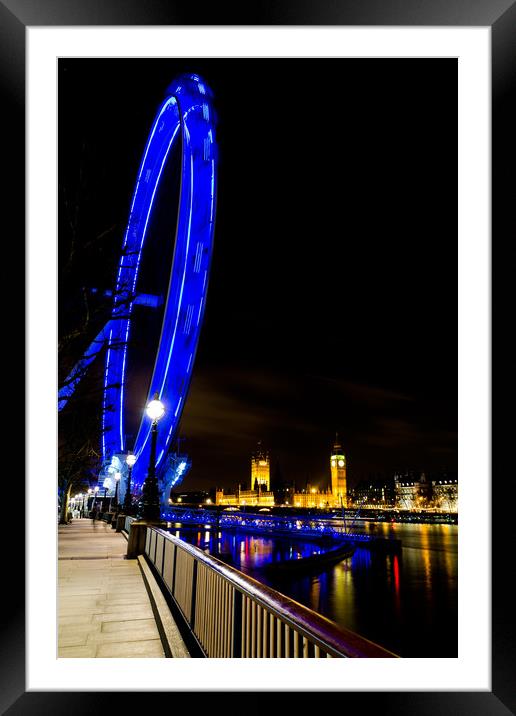 London Eye at Night Framed Mounted Print by David Pyatt