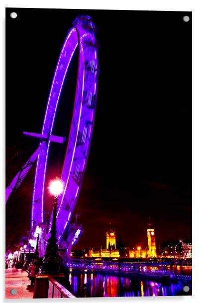 London Eye at Night Acrylic by David Pyatt