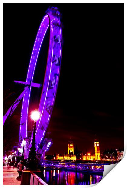 London Eye at Night Print by David Pyatt