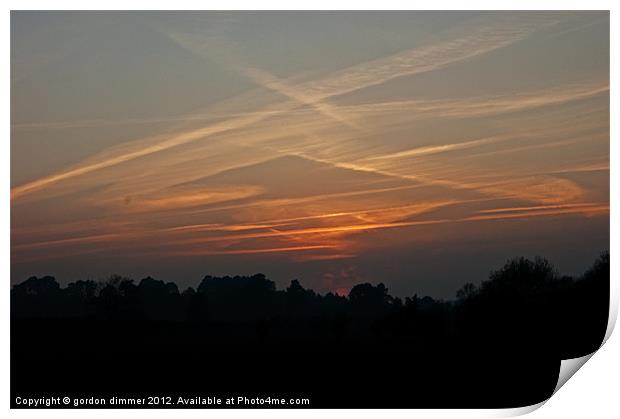 Contrails over New Forest Print by Gordon Dimmer