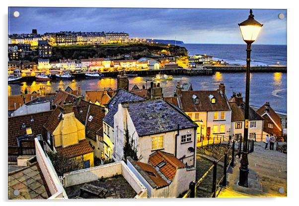 Dusk Glows Over Whitby Town from the 199 Steps Acrylic by Paul M Baxter