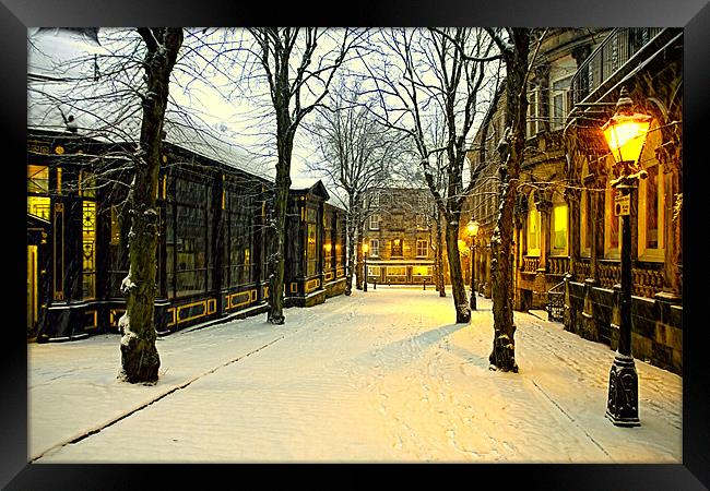 Snowy Victorian Winter Boulevard, Crown Place, Har Framed Print by Paul M Baxter