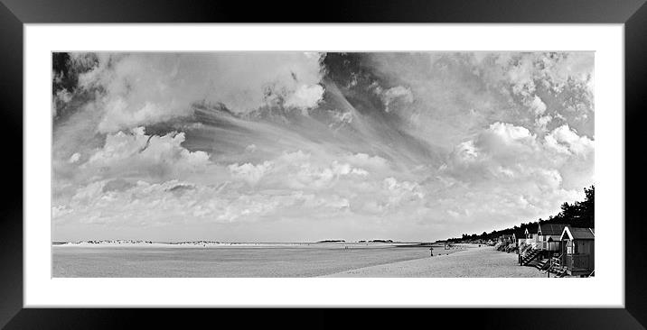 Wells Beach Huts Panoramic Mono Framed Mounted Print by Paul Macro