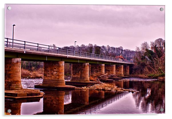 Winter Wylam Bridge Acrylic by John Ellis