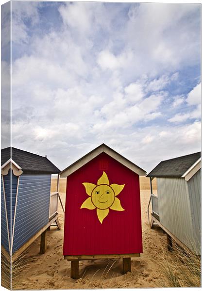 Sunny Beach Hut at Wells Canvas Print by Paul Macro