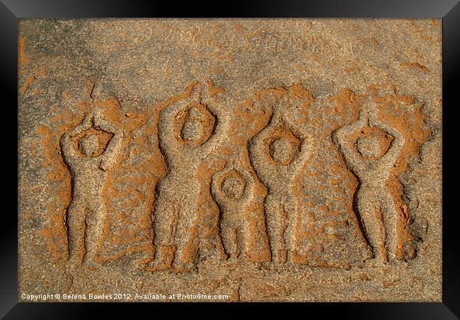 Carved Figures in the Rock, Hampi, Karnataka, Indi Framed Print by Serena Bowles
