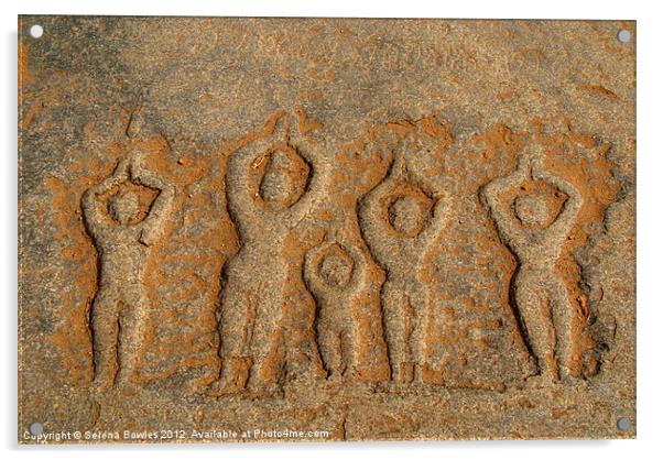 Carved Figures in the Rock, Hampi, Karnataka, Indi Acrylic by Serena Bowles