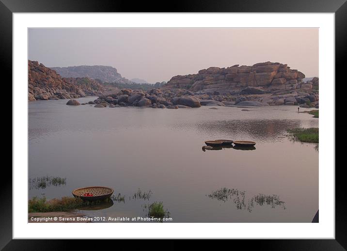 Coracles on the Tungabhadra River Framed Mounted Print by Serena Bowles