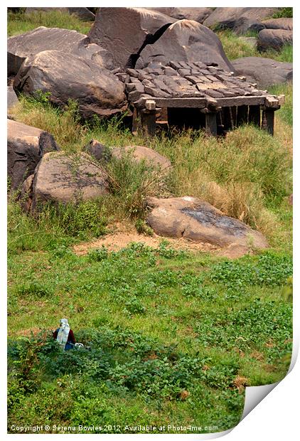 Field Worker and Temple Hampi Print by Serena Bowles