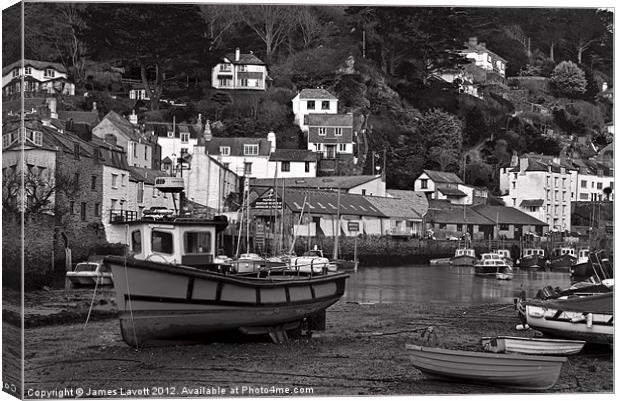 Fishing Boats On The Mud In Polperro Canvas Print by James Lavott