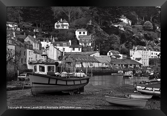 Fishing Boats On The Mud In Polperro Framed Print by James Lavott